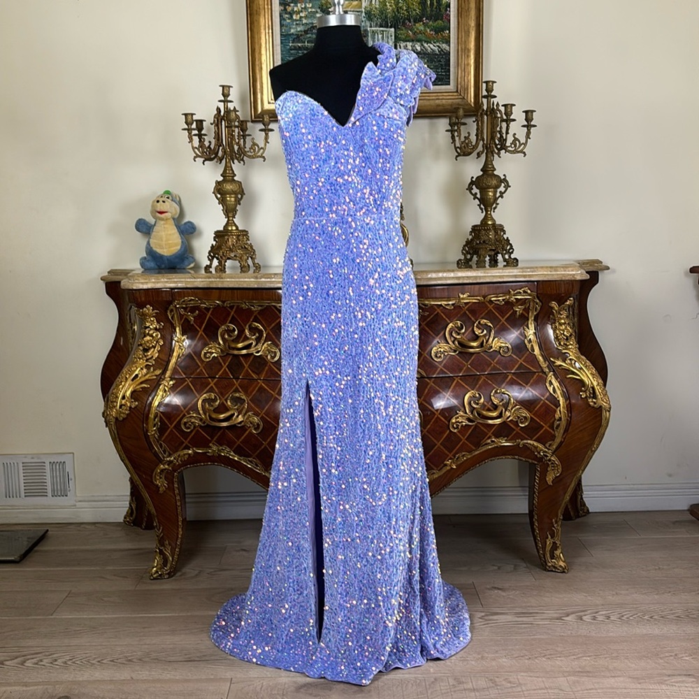One shoulder formal Sparkling all sequins on Velvet  evening prom dress